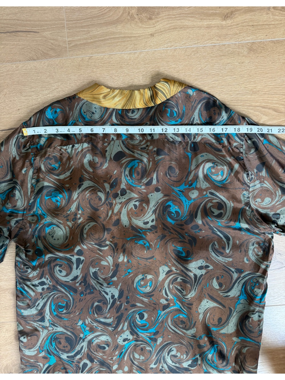 Dries Van Noten Brown & Teal Swirl Short Sleeve Button-Down - Picture 7 of 8